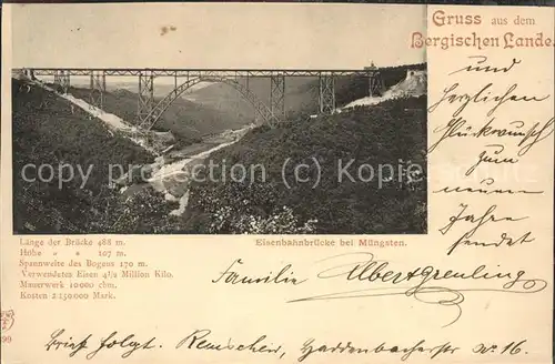 Muengsten Kaiser Wilhelm Bruecke Wupper Eisenbahn Kat. Remscheid