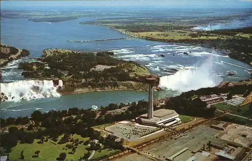 Niagara Falls Ontario Aerial view of American and Horsehoe Falls Skylon Tower Kat. Niagara Falls