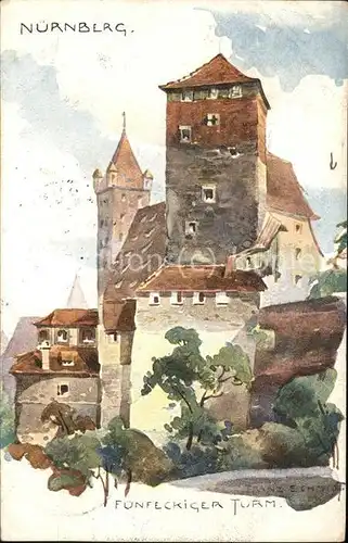 Nuernberg Fuenfeckiger Turm Kuenstlerkarte Franz Schmidt Kat. Nuernberg