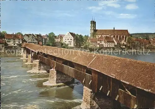 Saeckingen Rhein Holzbruecke ueber den Rhein u.Fridolinsmuenster Kat. Bad Saeckingen