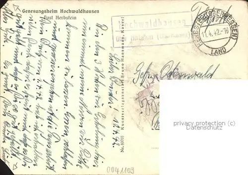 Herbstein Genesungsheim Hochwaldhausen (Stempel) Kat. Herbstein