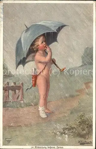Engel Regenschirm Kuenstlerkarte Kat. Religion