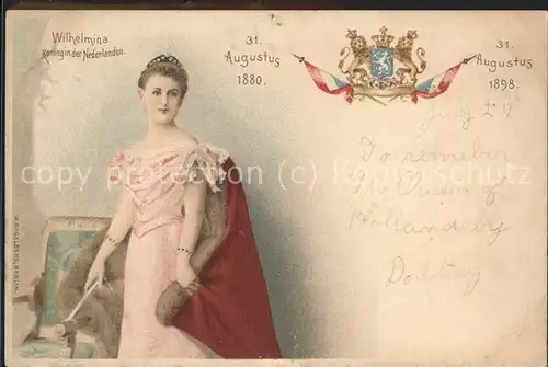 Adel Niederlande Wilhelmina Koenigin der Niederlande Wappen  Kat. Koenigshaeuser