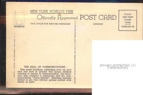 Exposition Worlds Fair New York 1939 Hall of Communications Kat. Expositions