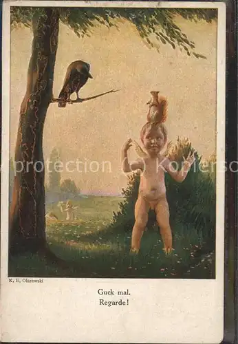 Kuenstlerkarte K. E. Olszewski Eichhoernchen Engel Galerie Muenchner Meister Kat. Kuenstlerkarte