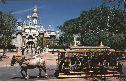 Disney Walt Sleeping Beauty Castle horse drawn streetcar Main Street Land of Fantasy Disneyland Kat. Unterhaltung