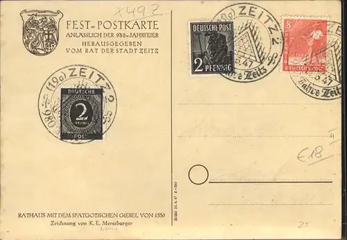 Zeitz Rathaus 1550 Zeichnung K.E. Merseburger / Zeitz /Burgenlandkreis LKR