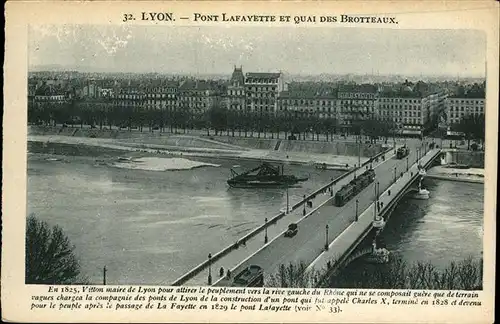 Lyon Pont Lafayette Quai Brotteaux Schiff Strassenbahn Kat. Lyon