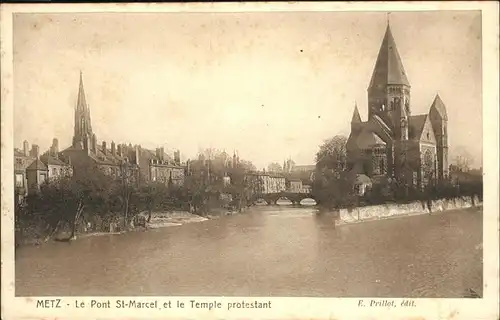 hw16389 Metz Moselle Lothringen Pont St-Marcel, Tempel protestant Kategorie. Metz Alte Ansichtskarten