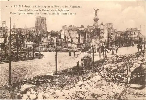 Reims dans les Ruines apres la Retraite des Allemands Kat. Reims