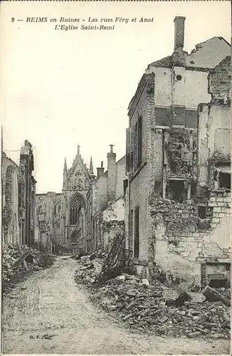 Reims en Ruines les rues Fery et Anot Kat. Reims