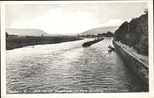 Minden Blick von der Weserbruecke zur Porta Westfalica Kat. Minden