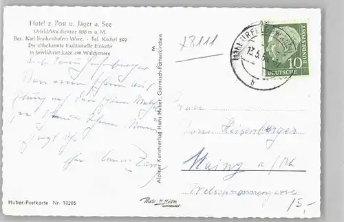 Walchensee Oberbayern Hotel Post  x 1959