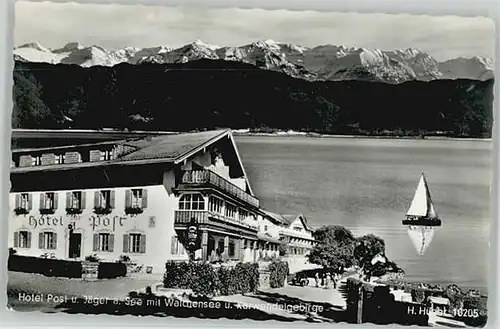 Walchensee Walchensee Oberbayern Hotel Post  ungelaufen ca. 1955 / Kochel a.See /Bad Toelz-Wolfratshausen LKR