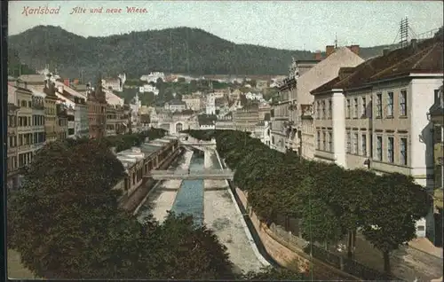 Karlsbad Eger Boehmen Alte und neue Wiese Bruecke / Karlovy Vary /