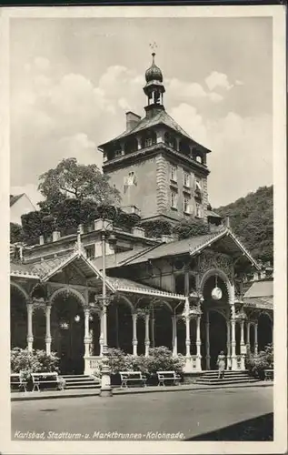 Karlsbad Eger Boehmen Stadtturm Marktbrunnen Kolonnade / Karlovy Vary /