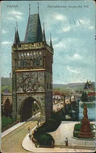 Prag Prahy Prague Staromestska mostecka vez Altstaedter Brueckenturm Karlsdenkmal Moldau Bruecke Kat. Praha