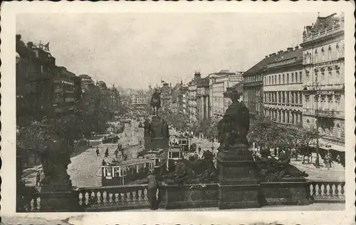 Prag Prahy Prague Wenzelsplatz Mahnmal Reiterdenkmal Strassenbahn Skulptur Vaclavske namesti Kat. Praha