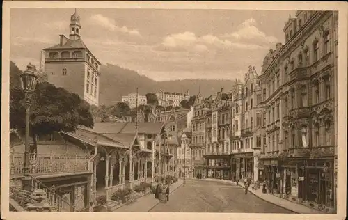 Karlovy Vary Namesti Marktbrunn Kolonnade und Stadtturm / Karlovy Vary /