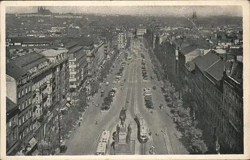 Prag Prahy Prague Vaclavske namesti Wenzelsplatz Mahnmal Reiterdenkmal Strassenbahn Kat. Praha