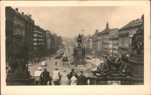 Prag Prahy Prague Vaclavske namesti Wenzelsplatz Mahnmal Reiterdenkmal Strassenbahn Skulptur Kat. Praha