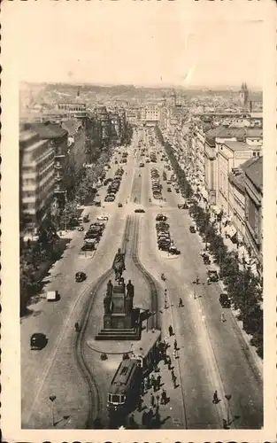 Prag Prahy Prague Vaclavske namesti Wenzelsplatz Mahnmal Reiterdenkmal Strassenbahn Kat. Praha