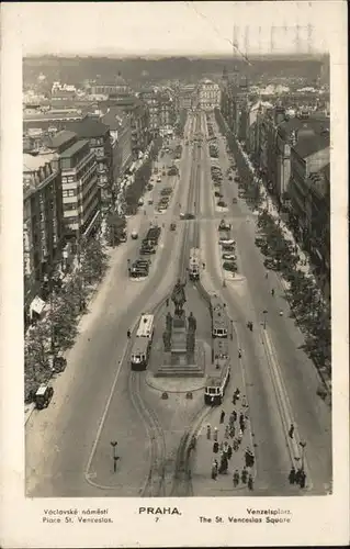 Prag Prahy Prague Vaclavske namesti Wenzelsplatz Mahnmal Reiterdenkmal Strassenbahn Kat. Praha