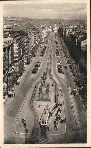 Prag Prahy Prague Vaclavske namesti Wenzelsplatz Mahnmal Reiterdenkmal Strassenbahn Kat. Praha