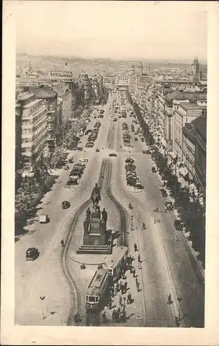 Prag Prahy Prague Vaclavske namesti Wenzelsplatz Mahnmal Reiterdenkmal Strassenbahn Kat. Praha