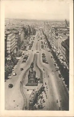 Prag Prahy Prague Vaclavske namesti Wenzelsplatz Mahnmal Reiterdenkmal Strassenbahn Kat. Praha