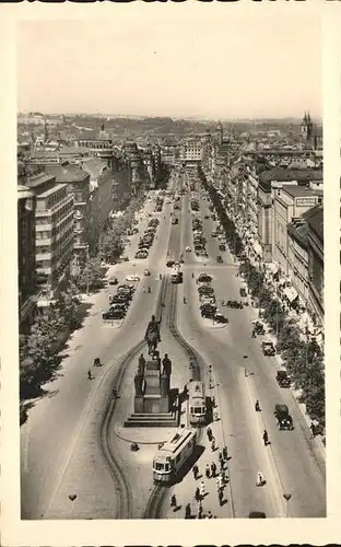 Prag Prahy Prague Vaclavske namesti Wenzelsplatz Mahnmal Reiterdenkmal Strassenbahn Kat. Praha