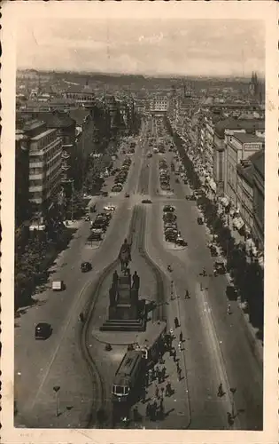 Prag Prahy Prague Vaclavske namesti Wenzelsplatz Mahnmal Reiterdenkmal Strassenbahn Kat. Praha