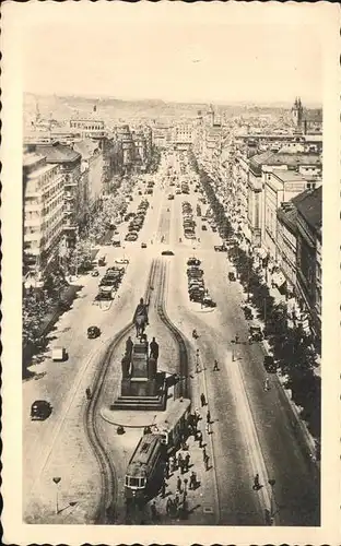 Prag Prahy Prague Vaclavske namesti Wenzelsplatz Mahnmal Reiterdenkmal Strassenbahn Kat. Praha