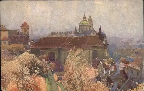 Prag Prahy Prague St. Kajetanskirche auf der Kleinseite Kuenstlerkarte nach Aquarell von J. Setelik Serie IV Kat. Praha