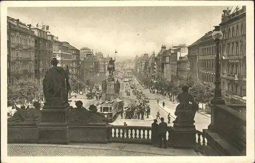 Prag Prahy Prague Vaclavske namesti Wenzelsplatz Mahnmal Reiterdenkmal Skulptur Strassenbahn Kat. Praha