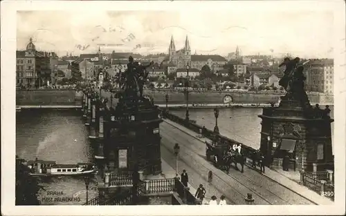 Prag Prahy Prague Most Palackeho Bruecke Moldau Schiff Pferdefuhrwerk Kat. Praha