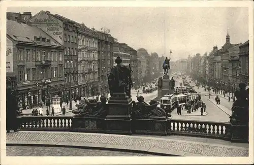 Prag Prahy Prague Vaclavske namesti Wenzelsplatz Mahnmal Reiterdenkmal Skulptur Strassenbahn Kat. Praha