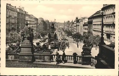 Prag Prahy Prague Vaclavske namesti Wenzelsplatz Mahnmal Reiterdenkmal Skulptur Strassenbahn Kat. Praha