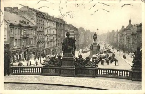 Prag Prahy Prague Vaclavske namesti Wenzelsplatz Mahnmal Reiterdenkmal Skulptur Strassenbahn Kat. Praha