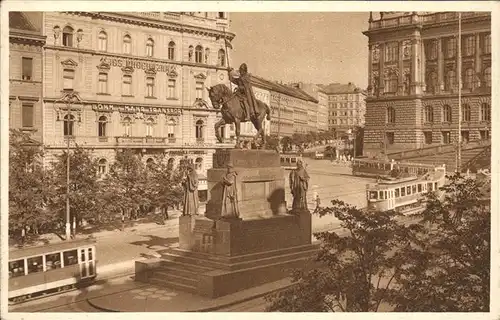 Prag Prahy Prague Vaclavske namesti Wenzelsplatz Mahnmal Reiterdenkmal Skulptur Strassenbahn Kat. Praha