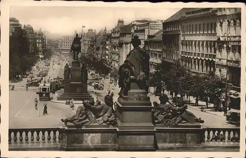 Prag Prahy Prague Vaclavske namesti Wenzelsplatz Mahnmal Reiterdenkmal Skulptur Strassenbahn Kat. Praha