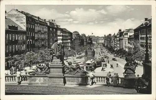 Prag Prahy Prague Vaclavske namesti Wenzelsplatz Mahnmal Reiterdenkmal Skulptur Strassenbahn Kat. Praha