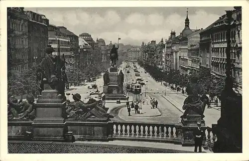 Prag Prahy Prague Vaclavske namesti Wenzelsplatz Mahnmal Reiterdenkmal Skulptur Strassenbahn Kat. Praha