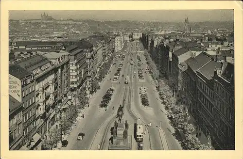 Prag Prahy Prague Vaclavske namesti Wenzelsplatz Mahnmal Reiterdenkmal Strassenbahn Kat. Praha