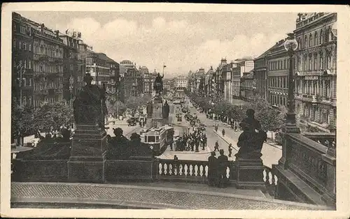 Prag Prahy Prague Vaclavske namesti Wenzelsplatz Mahnmal Reiterdenkmal Skulptur Strassenbahn Kat. Praha