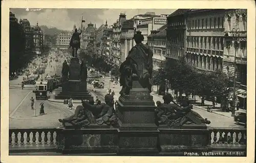 Prag Prahy Prague Vaclavske namesti Wenzelsplatz Mahnmal Reiterdenkmal Skulptur Strassenbahn Kat. Praha