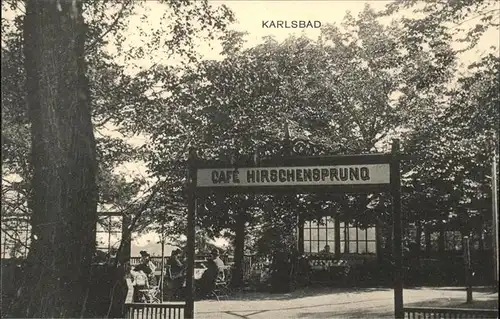 Karlsbad Eger Boehmen Cafe Hirschensprung Gartenterrasse handkoloriert Kat. Karlovy Vary