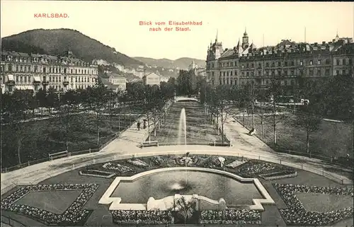 Karlsbad Eger Boehmen Blick vom Elisabethbad Fontaene handkoloriert Kat. Karlovy Vary
