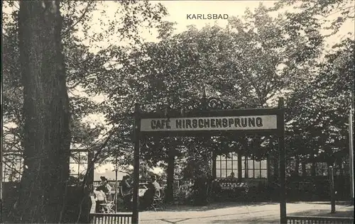 Karlsbad Eger Boehmen Cafe Hirschensprung Gartenterrasse handkoloriert Kat. Karlovy Vary