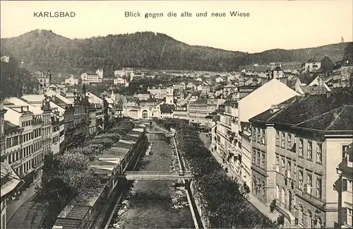 Karlsbad Eger Boehmen Blick gegen Alte und Neue Wiese Kat. Karlovy Vary